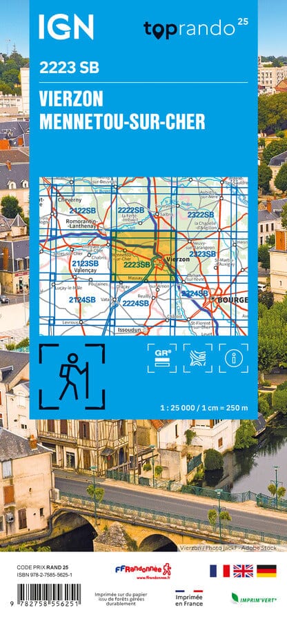 Carte de randonnée n° 2223- Vierzon, Mennetou-sur-Cher | IGN - Série Bleue carte de randonnée IGN