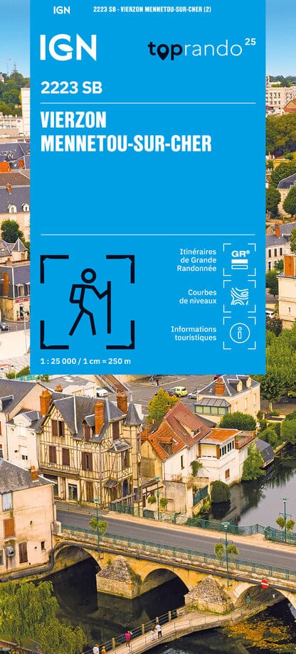 Carte de randonnée n° 2223- Vierzon, Mennetou-sur-Cher | IGN - Série Bleue carte de randonnée IGN