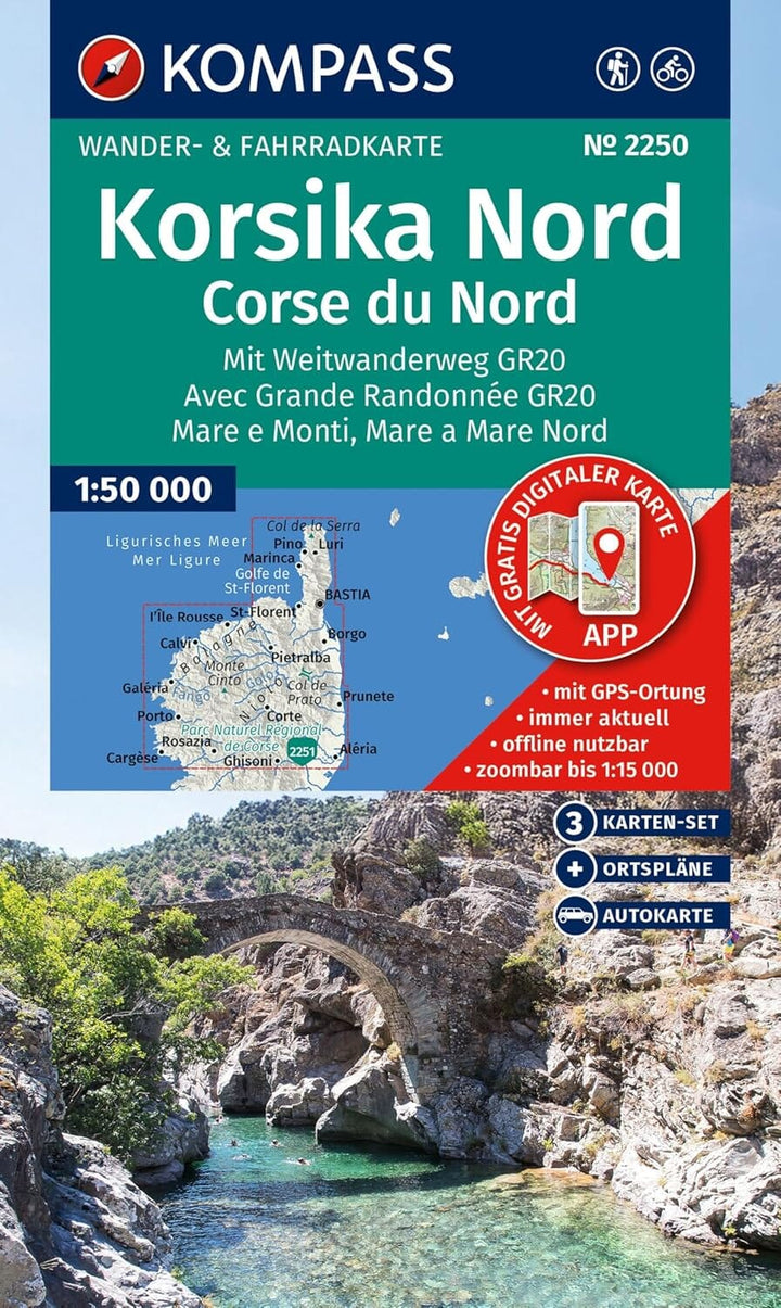 Carte de randonnée n° 2250 - Corse du Nord (lot de 3 cartes) | Kompass carte de randonnée Kompass 