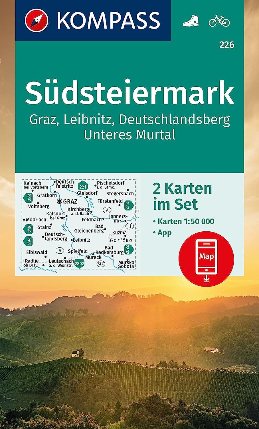 Carte de randonnée n° 226 - Südsteiermark, Graz, Leibnitz, Deutschlandsberg, Unteres Murtal (Autriche) | Kompass carte de randonnée Kompass