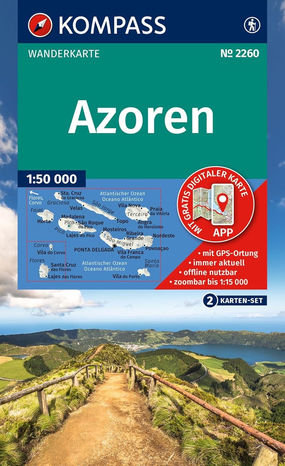 Carte de randonnée n° 2260 - Açores | Kompass carte de randonnée Kompass 