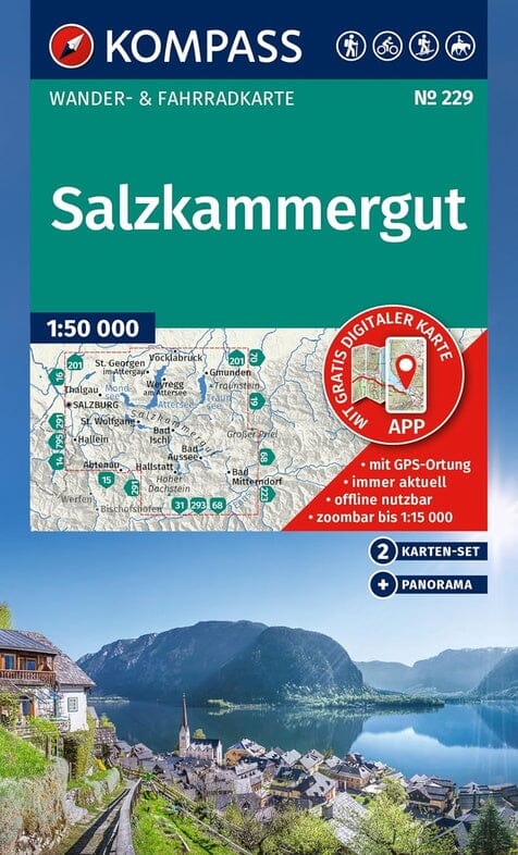 Carte de randonnée n° 229 - Salzkammergut (Autriche) | Kompass carte de randonnée Kompass