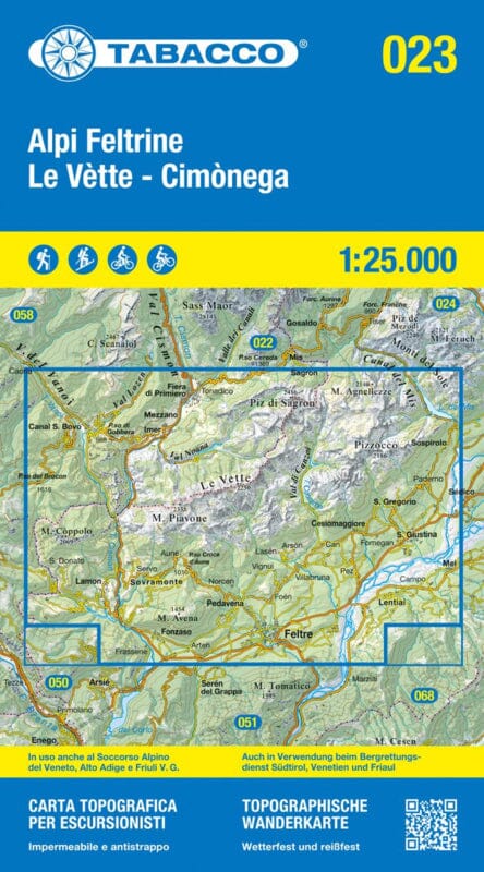 Carte de randonnée n° 23 - Alpi Feltrine, Le Vètte- Cimonega | Tabacco carte de randonnée Tabacco