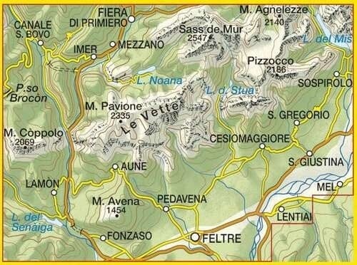 Carte de randonnée n° 23 - Alpi Feltrine, Le Vètte- Cimonega | Tabacco carte de randonnée Tabacco