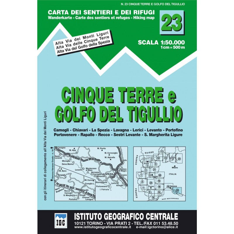 Carte de randonnée n° 23 - Cinque Terre et Golfo del Tigullio | Istituto Geografico Centrale -1/50 000 carte de randonnée Istituto Geografico Centrale 