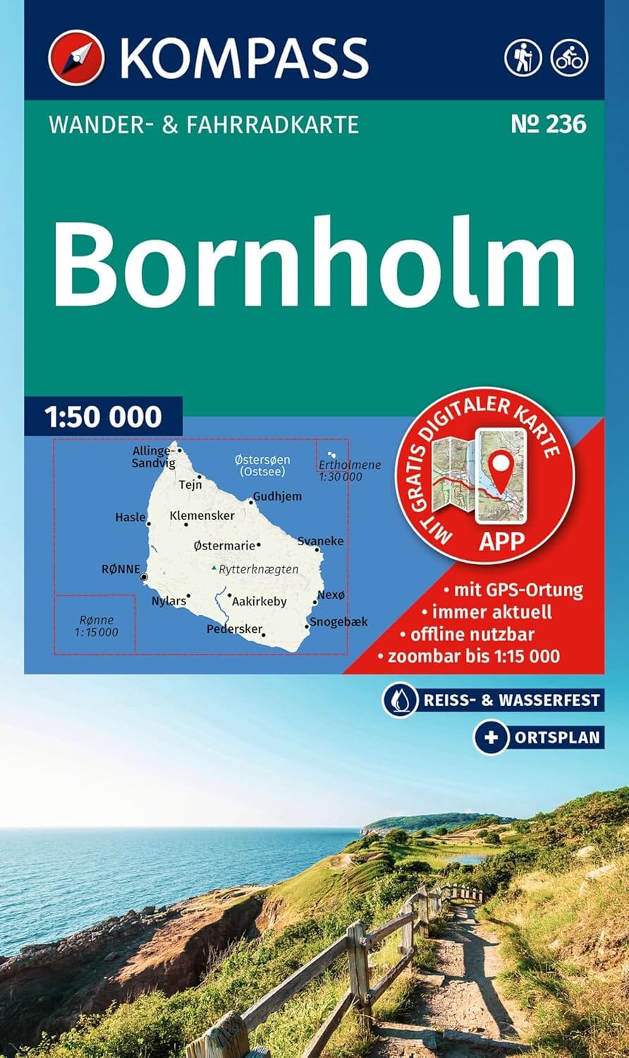 Carte de randonnée n° 236 - Bornholm (Danemark) | Kompass carte de randonnée Kompass 