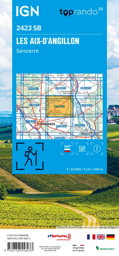 Carte de randonnée n° 2423 - Les Aix-d'Angillon, Sancerre | IGN - Série Bleue carte de randonnée IGN 