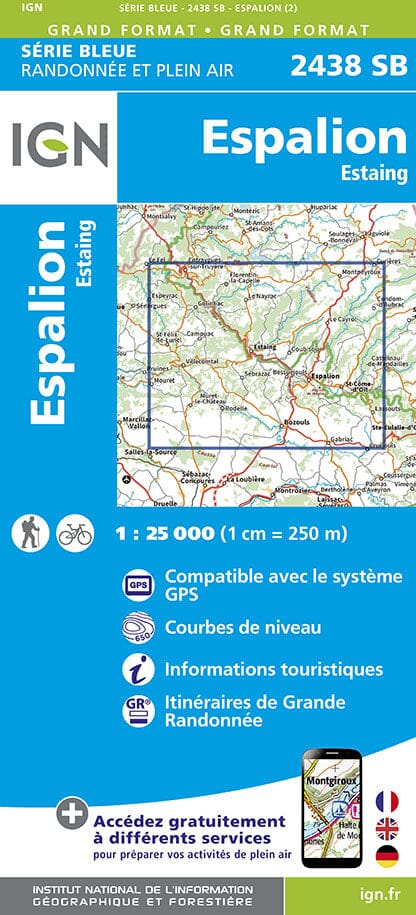 Carte de randonnée n° 2438 - Espalion, Estaing | IGN - Série Bleue carte de randonnée IGN