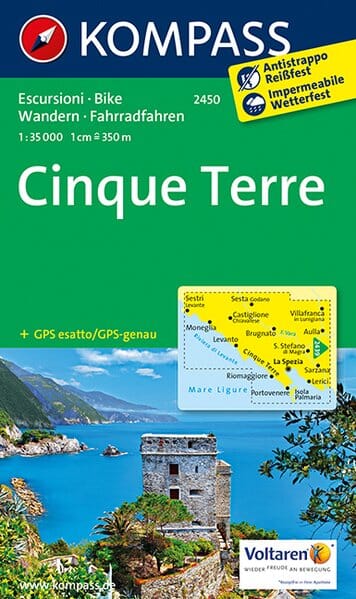 Carte de randonnée n° 2450 - Cinq Terres (Ligurie) | Kompass carte de randonnée Kompass
