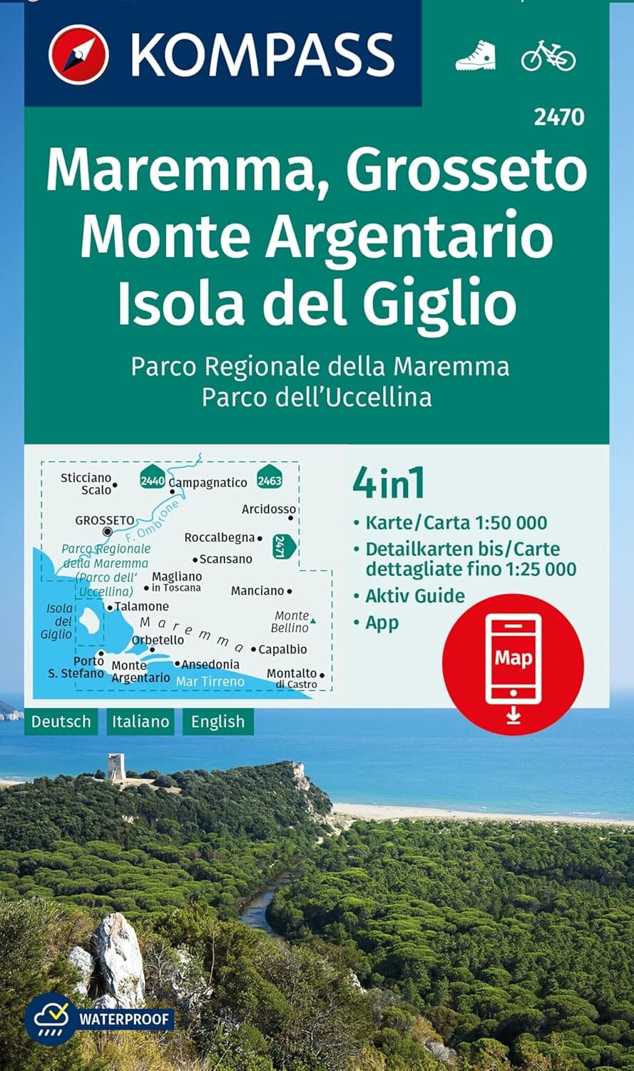 Carte de randonnée n° 2470 - Maremma, Monte Argentario & Ile de Giglio (Toscane, Italie) | Kompass carte de randonnée Kompass