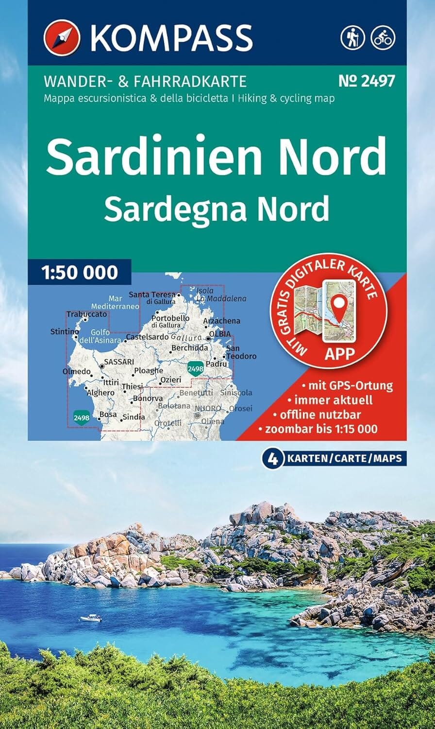 Carte de randonnée n° 2497 - Sardaigne Nord | Kompass carte de randonnée Kompass