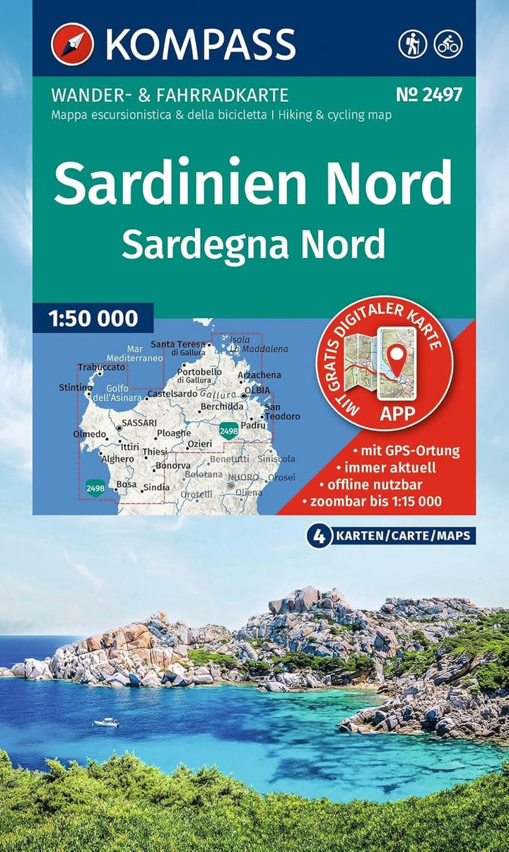 Carte de randonnée n° 2497 - Sardaigne Nord | Kompass carte de randonnée Kompass