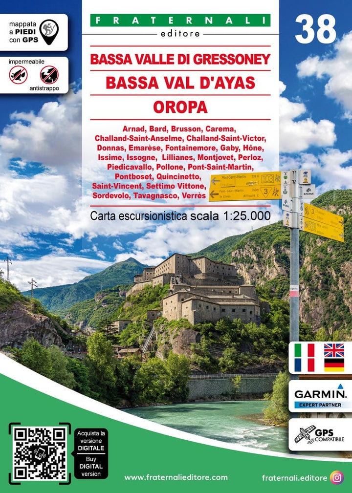 Carte de randonnée n° 25-38 - Bassa Valle di Gressoney, Bassa Val d'Ayas, Oropa | Fraternali - 1/25 000 carte pliée Fraternali 