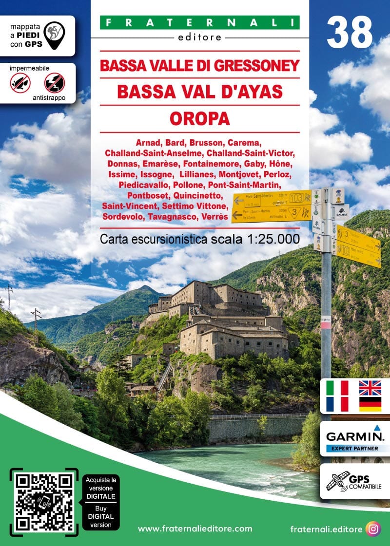 Carte de randonnée n° 25-38 - Bassa Valle di Gressoney, Bassa Val d'Ayas, Oropa | Fraternali - 1/25 000 carte pliée Fraternali 