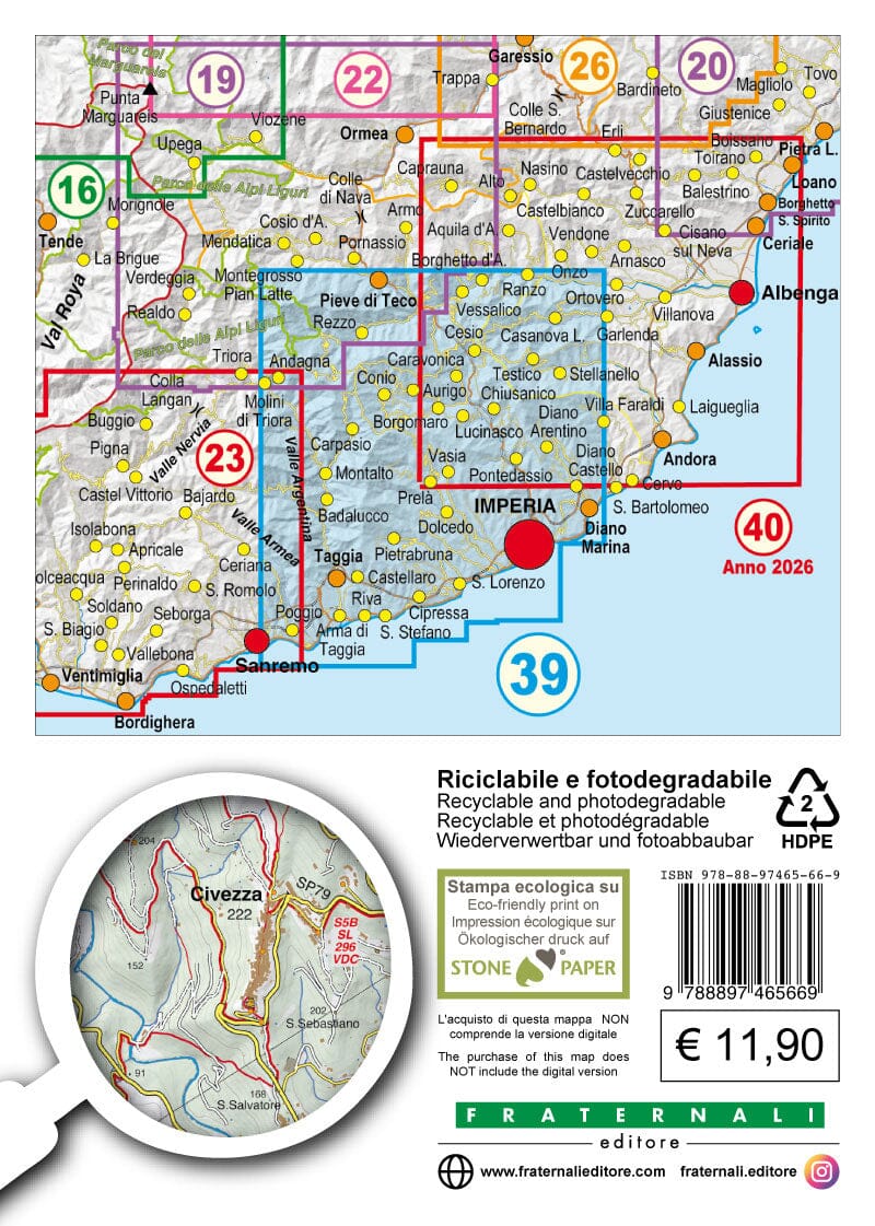 Carte de randonnée n° 39 - Valle Argentina, Val Prino, Valle Impero, Val Lerrone | Fraternali - 1/25 000 carte de randonnée Fraternali