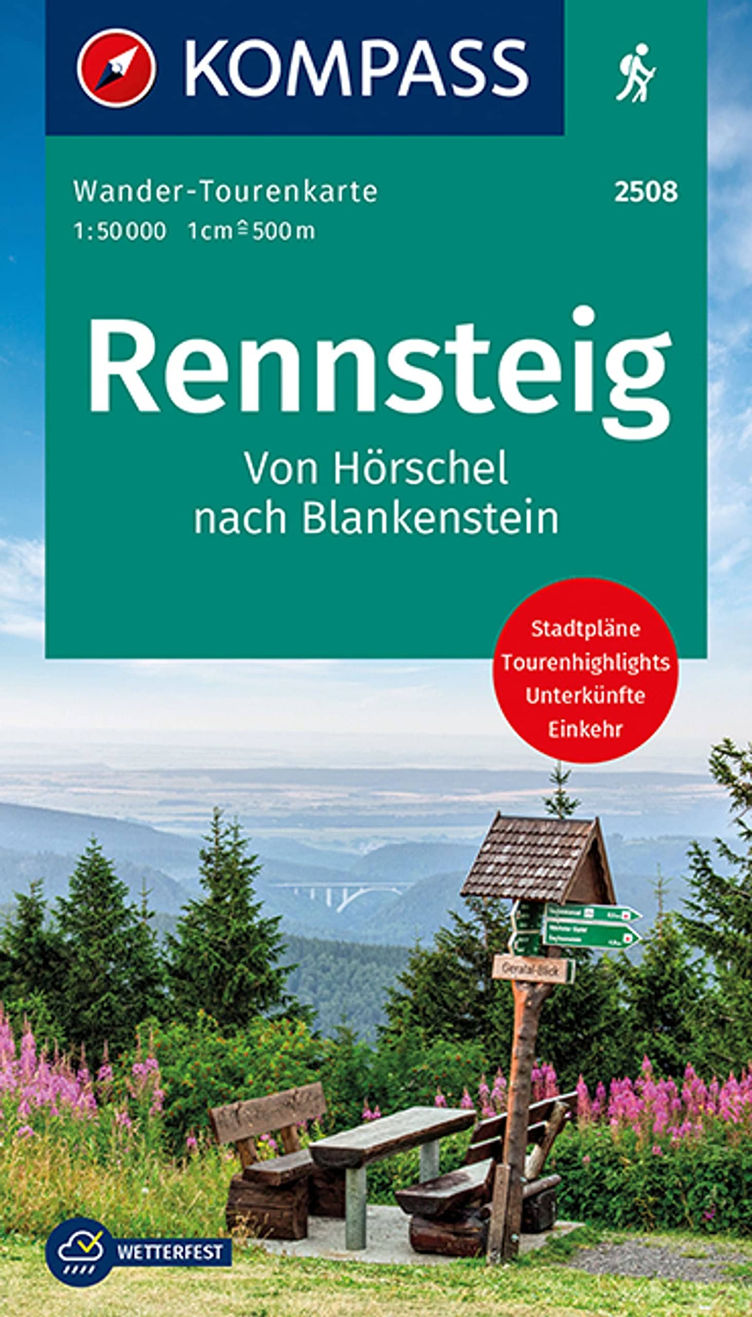 Carte de randonnée n° 2508 - Rennsteig : Hörschel - Blankenstei (Allemagne) | Kompass carte de randonnée Kompass