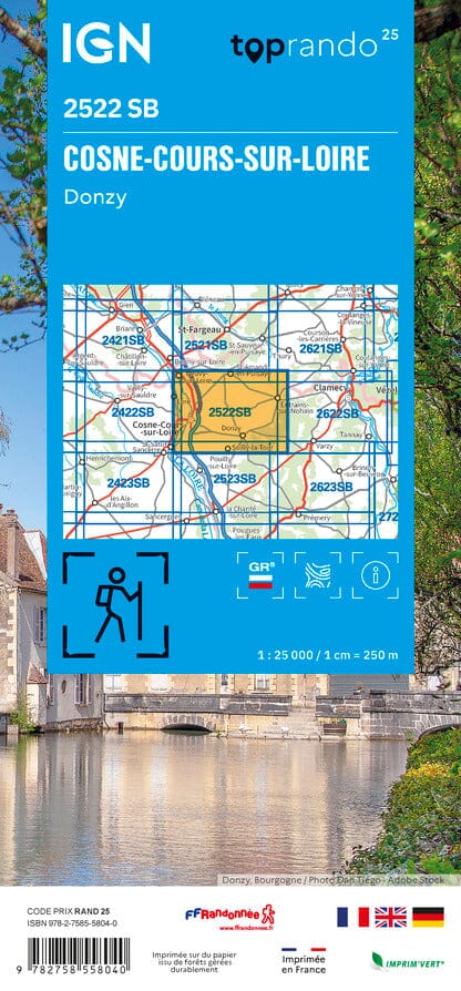 Carte de randonnée n° 2522 - Cosne-Cours-sur-Loire, Donzy | IGN - Série Bleue carte de randonnée IGN 