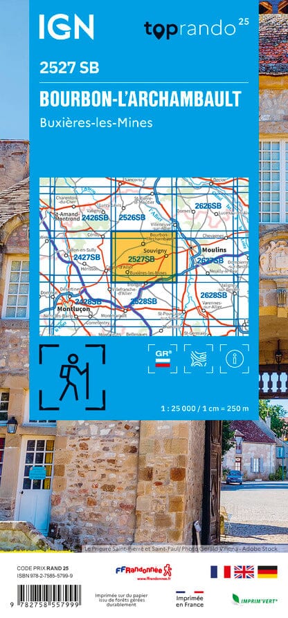 Carte de randonnée n° 2527 - Bourbon-l'Archambault, Buxières-les-Mines | IGN - Série Bleue carte de randonnée IGN 