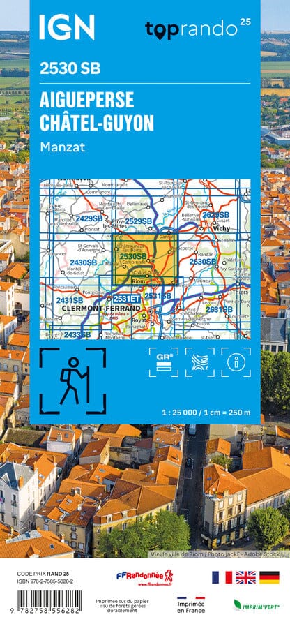 Carte de randonnée n° 2530 - Aigueperse, Châtel-Guyon, Manzat | IGN - Série Bleue carte de randonnée IGN