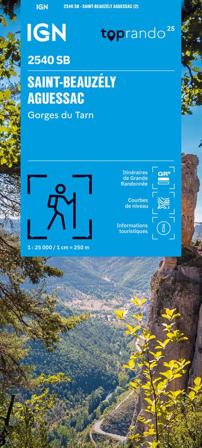 Carte de randonnée n° 2540 - Saint-Beauzély, Aguessac, Gorges du Tarn | IGN - Série Bleue carte de randonnée IGN 