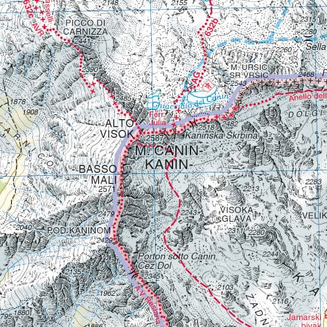 Carte de randonnée n° 27 - Mont Canin, du Val Resia et parc naturel des préalpes de Giulie (Italie) | Tabacco carte de randonnée Tabacco 