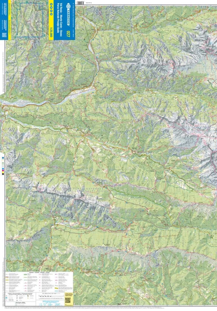 Carte de randonnée n° 27 - Mont Canin, du Val Resia et parc naturel des préalpes de Giulie (Italie) | Tabacco carte de randonnée Tabacco 