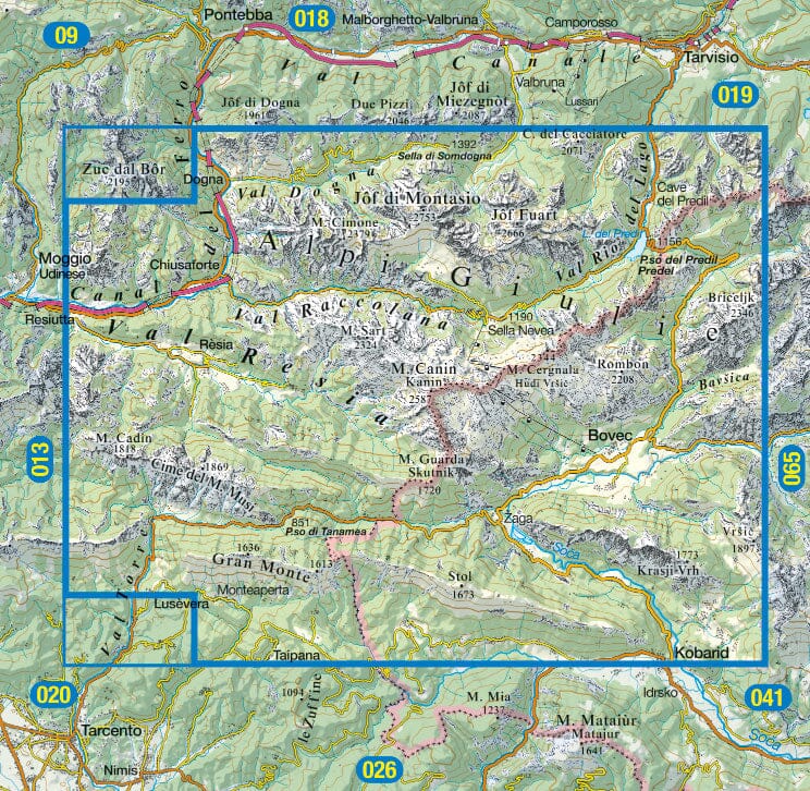 Carte de randonnée n° 27 - Mont Canin, du Val Resia et parc naturel des préalpes de Giulie (Italie) | Tabacco carte de randonnée Tabacco 