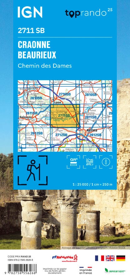 Carte de randonnée n° 2711 - Craonne, Beaurieux, Chemin des Dames (Aisne) | IGN - Série Bleue carte de randonnée IGN