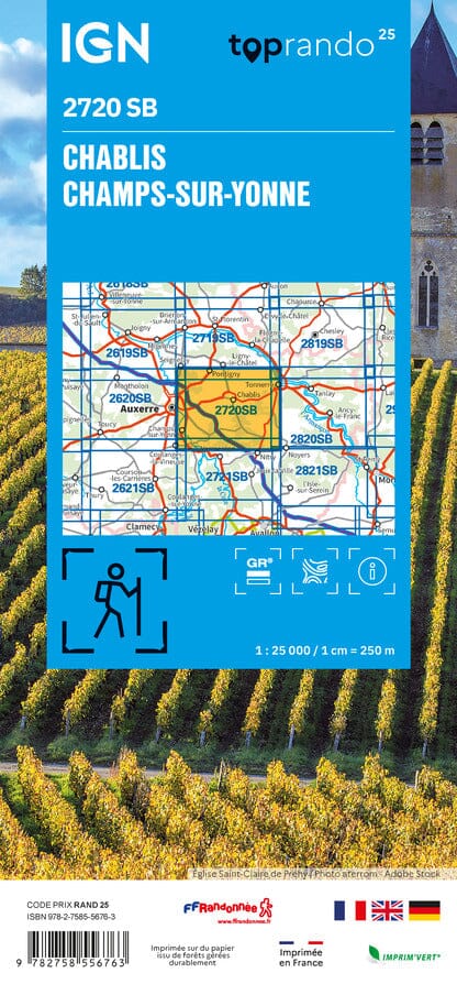 Carte de randonnée n° 2720 - Chablis, Champs-sur-Yonne | IGN - Série Bleue carte de randonnée IGN 