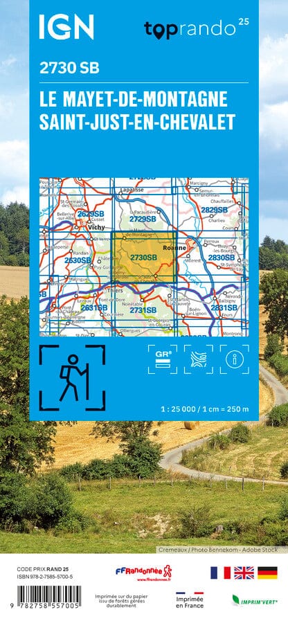 Carte de randonnée n° 2730 - Le Mayet-de-Montagne, Saint-just-en-Chevalet | IGN - Série Bleue carte de randonnée IGN 