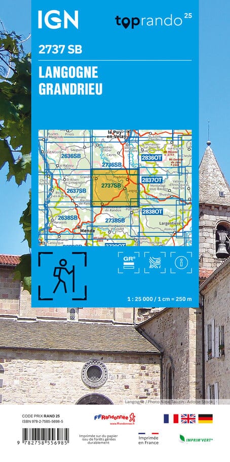 Carte de randonnée n° 2737 - Langogne, Grandrieu | IGN - Série Bleue carte de randonnée IGN