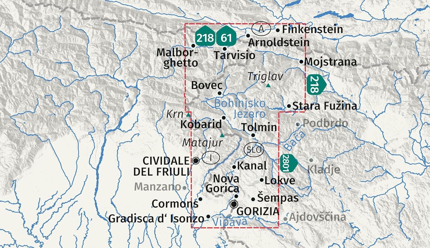 Carte de randonnée n° 2804 - Vallée de la Soča, Alpes Juliennes, Triglav & Nova Gorica | Kompass – 1:50 000 carte de randonnée Kompass 