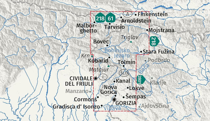 Carte de randonnée n° 2804 - Vallée de la Soča, Alpes Juliennes, Triglav & Nova Gorica | Kompass – 1:50 000 carte de randonnée Kompass 