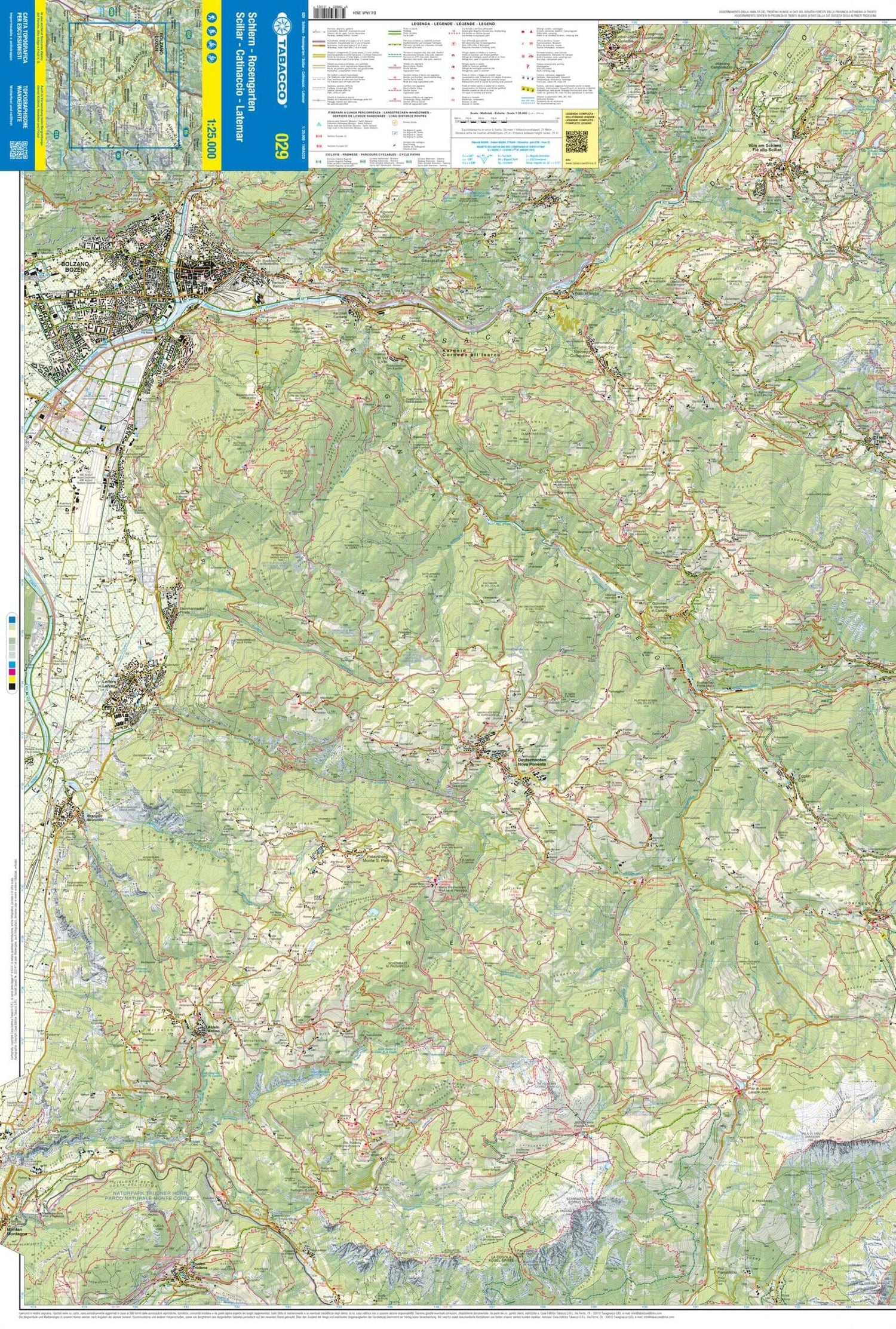 Carte de randonnée n° 29 - Schlern, Rosengarten et Latemar (Italie) | Tabacco carte de randonnée Tabacco