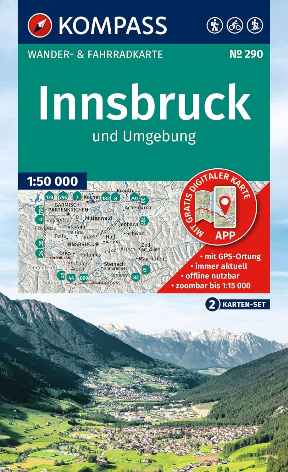 Carte de randonnée n° 290 - Innsbruck & environs (Autriche) | Kompass carte de randonnée Kompass 