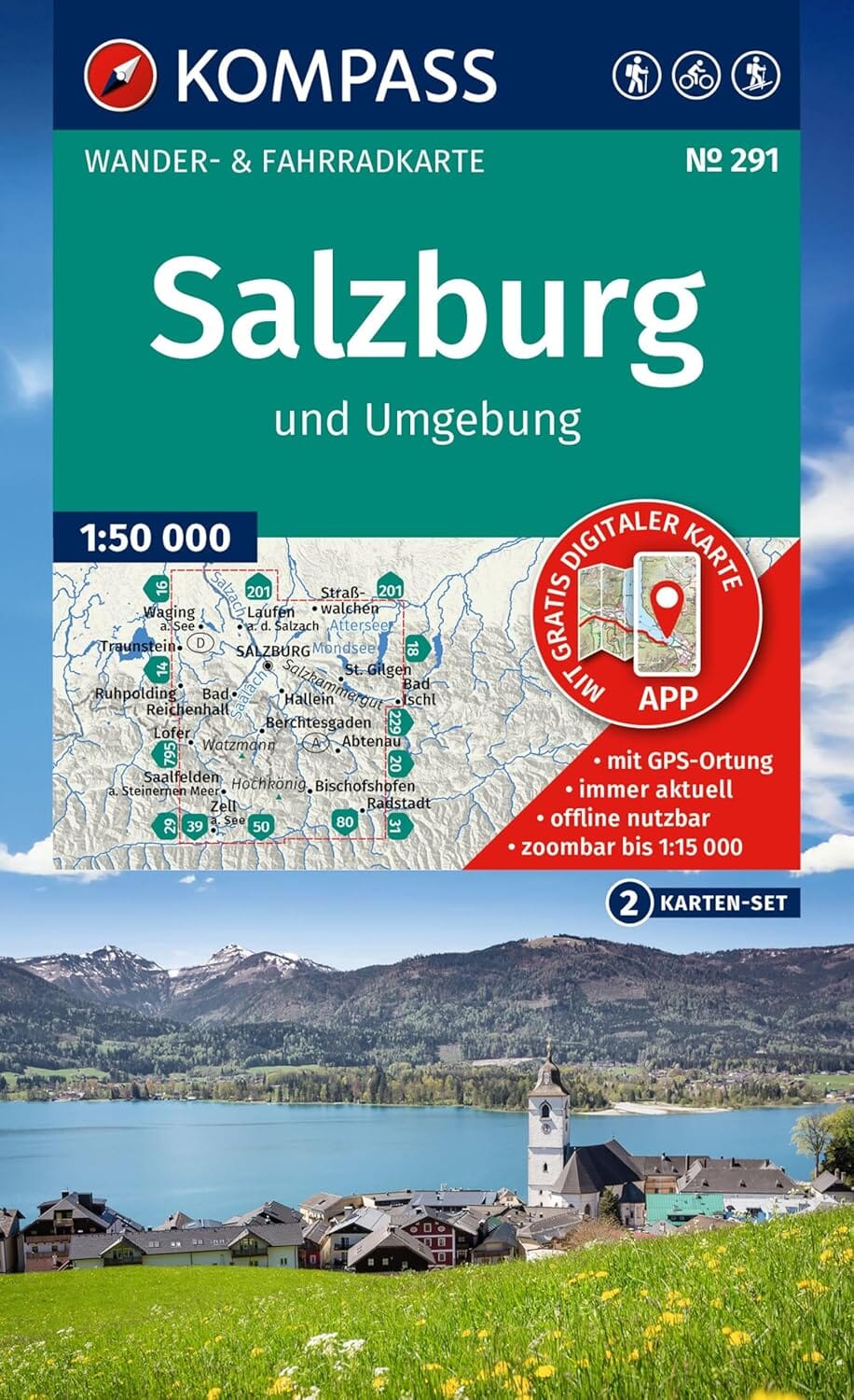Carte de randonnée n° 291 - Salzburg & environs, lot de 2 cartes (Autriche) | Kompass carte de randonnée Kompass 