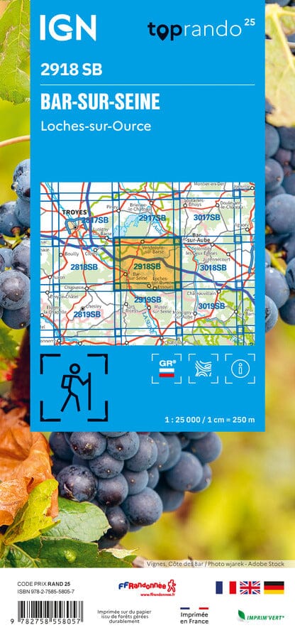 Carte de randonnée n° 2918 - Bar-sur-Seine, Loches-sur-Ource | IGN - Série Bleue carte de randonnée IGN 