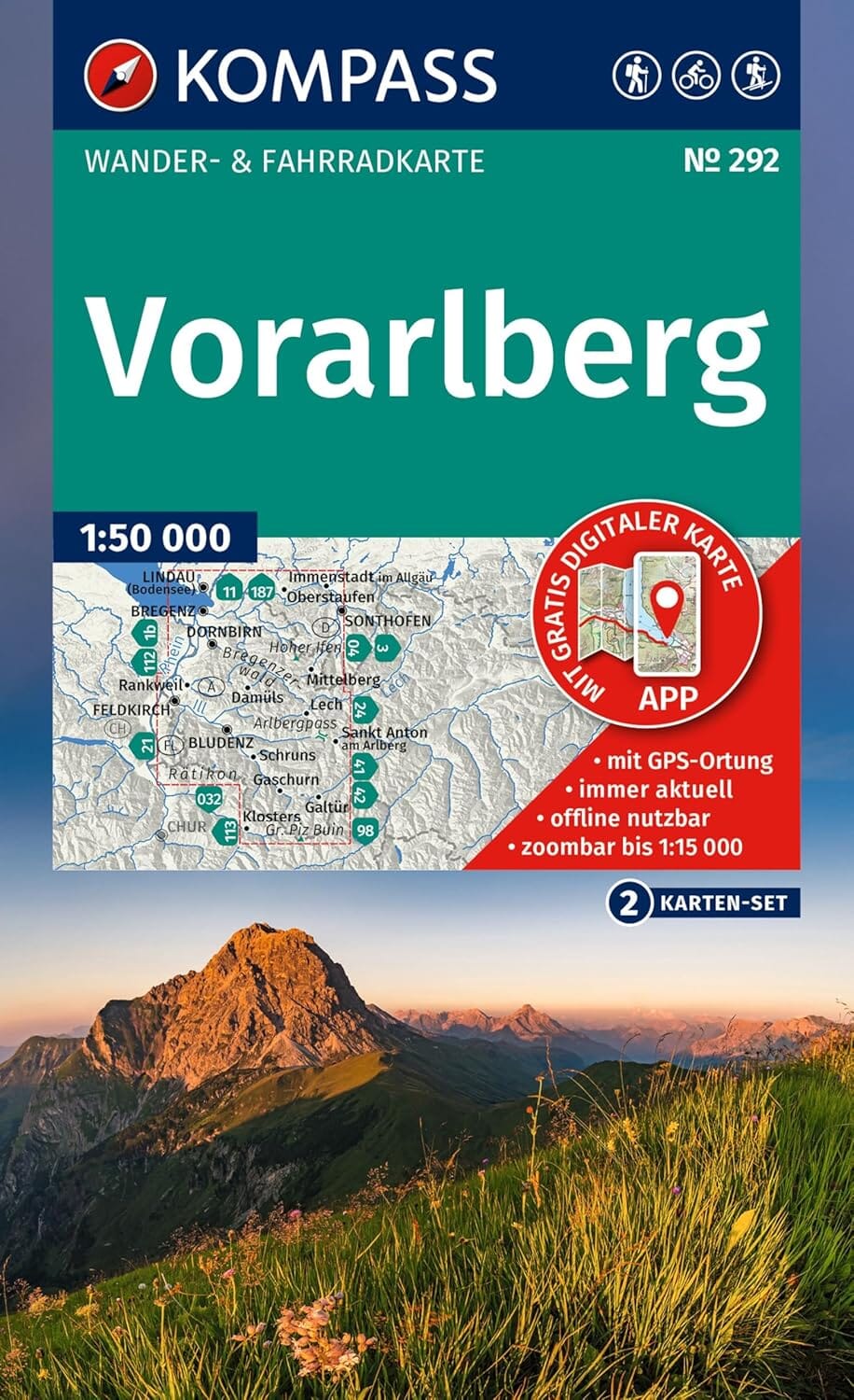 Carte de randonnée n° 292 - Vorarlberg (Autriche) | Kompass carte de randonnée Kompass 