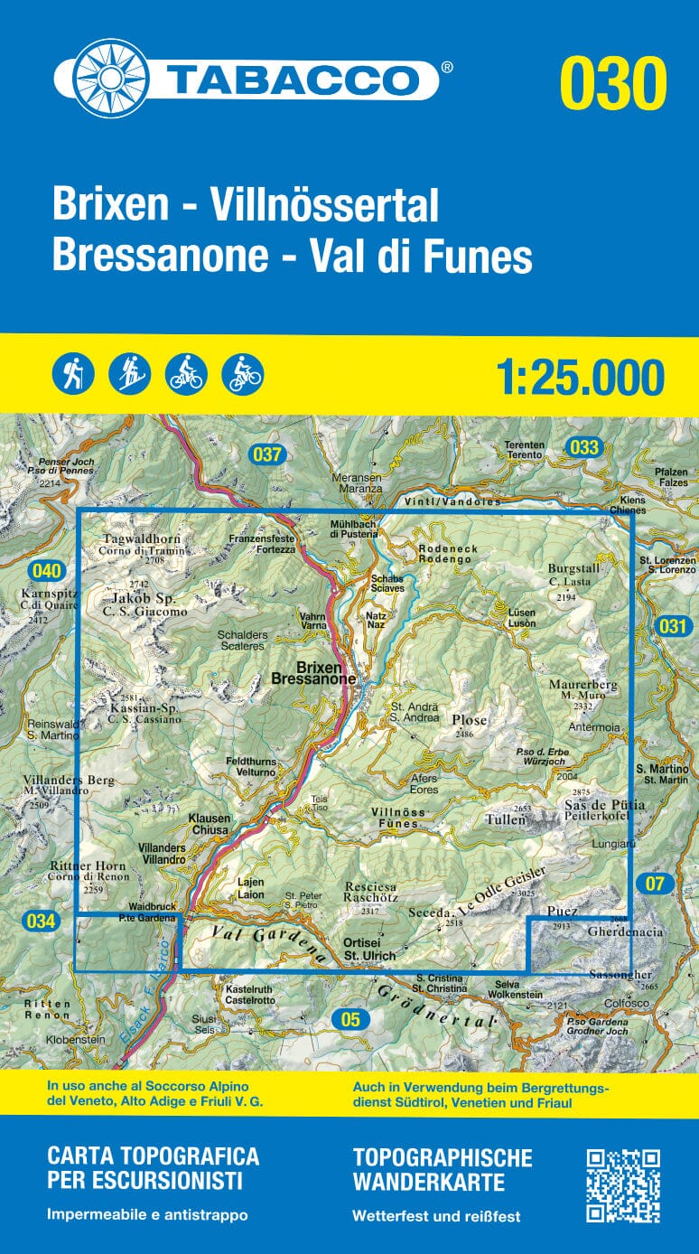 Hiking map No. 30 - Bressanone & Val de Funes (italy) | Tobacco – Cartovia