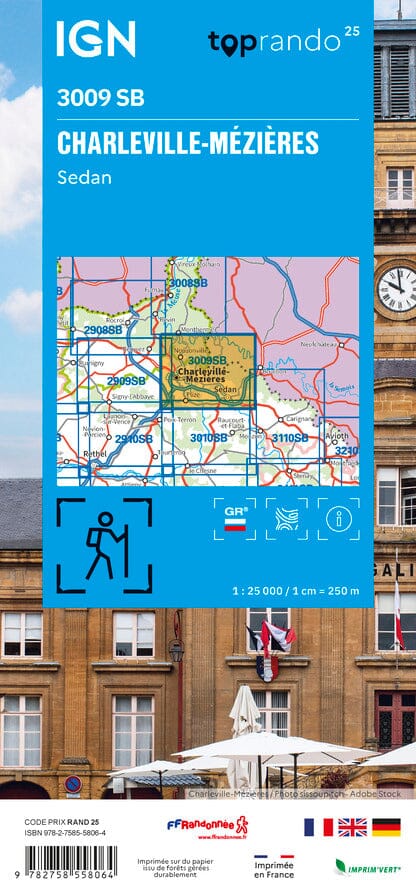 Carte de randonnée n° 3009 - Charleville-Mézières, Sedan | IGN - Série Bleue carte de randonnée IGN 