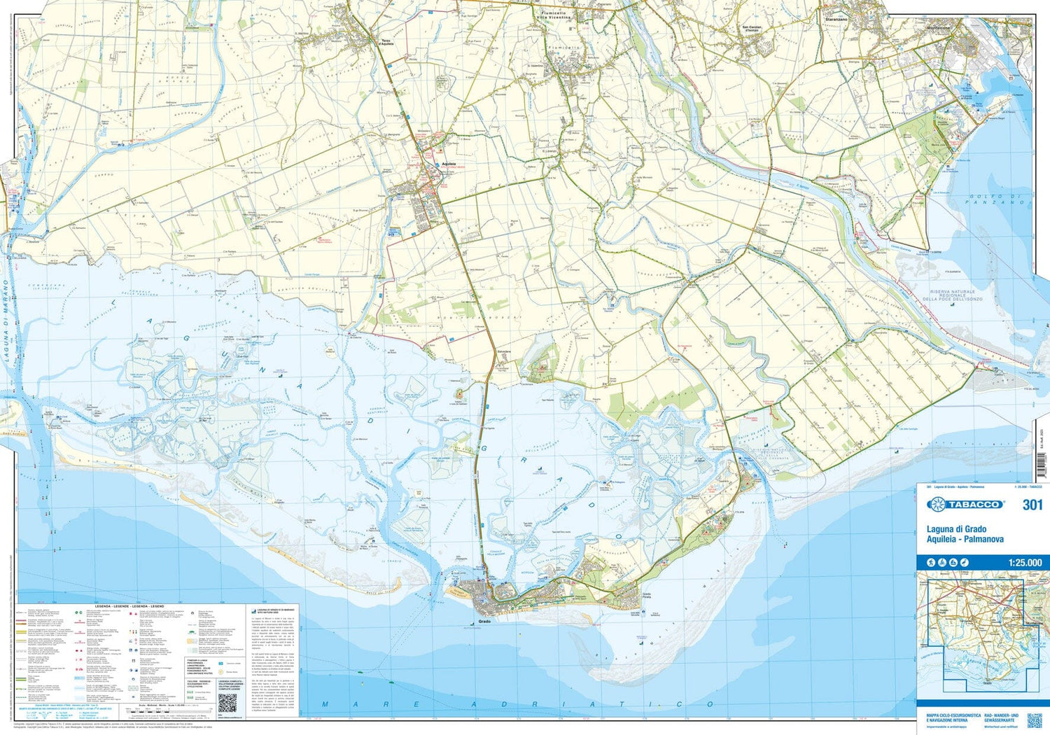 Carte de randonnée n° 301 - Laguna di Grado, Aquileia, Palmanova (Frioul-Vénétie Julienne, Italie) | Tabacco carte de randonnée Tabacco