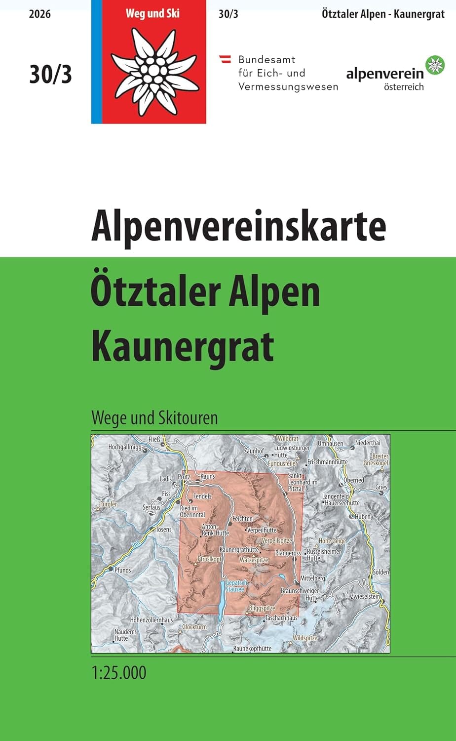 Carte de randonnée n° 30/3 - Ötztaler Alpen, Kaunergrat (Alpes autrichiennes) | Alpenverein carte de randonnée Alpenverein 