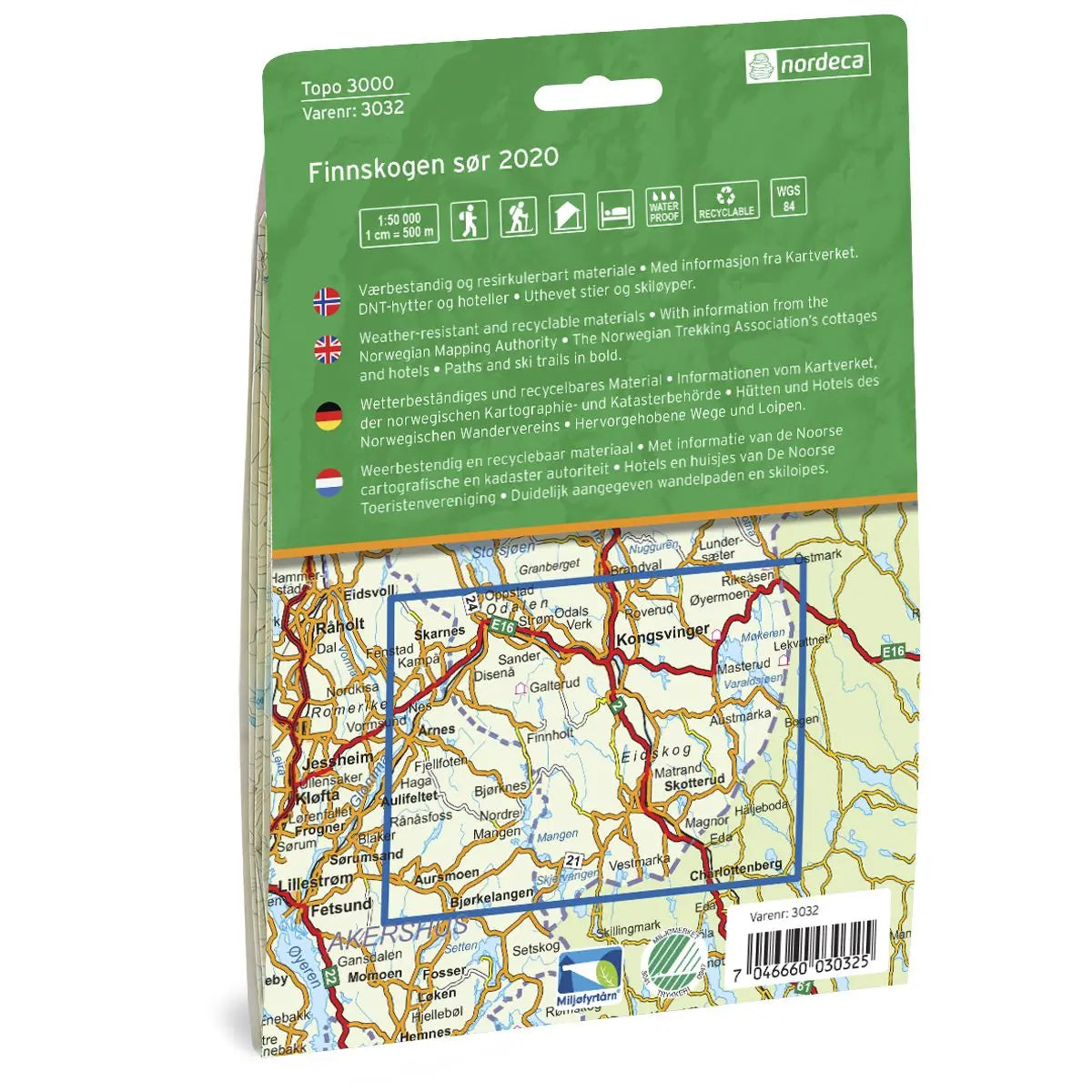 Carte de randonnée n° 3032 - Finnskogen Nord (Norvège) | Nordeca - série 3000 carte de randonnée Nordeca