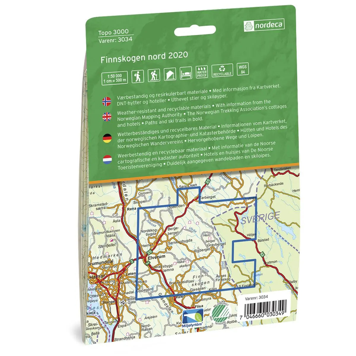 Carte de randonnée n° 3034 - Finnskogen Nord (Norvège) | Nordeca - série 3000 carte de randonnée Nordeca