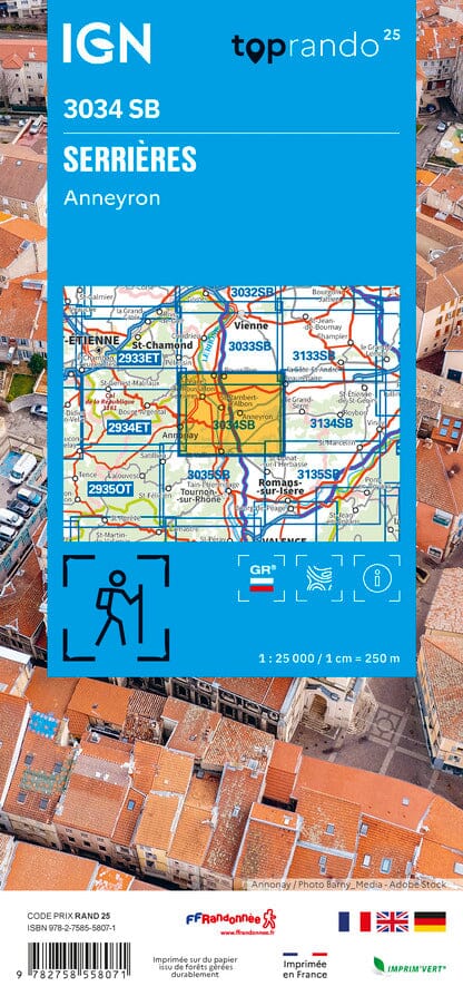 Carte de randonnée IGN Série Bleue n° 3034 - Serrières, Anneyron carte de randonnée IGN