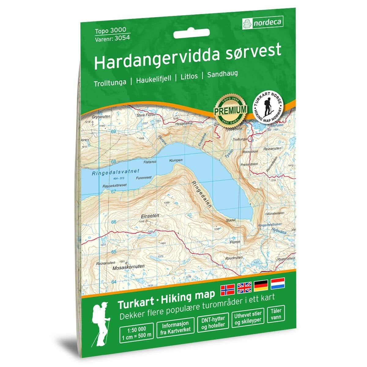 Carte de randonnée n° 3054 - Hardangervidda sud-ouest (Norvège) | Nordeca - série 3000 carte de randonnée Nordeca