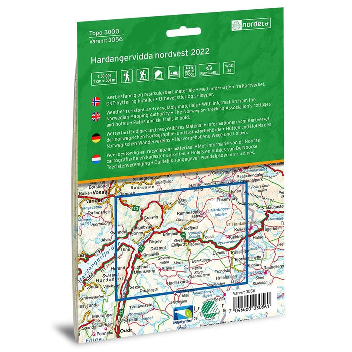 Carte de randonnée n° 3056 - Hardangervidda nord-ouest (Norvège) | Nordeca - série 3000 carte de randonnée Nordeca