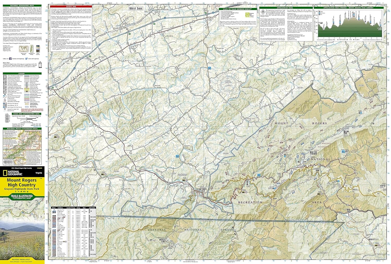 Carte de randonnée n° 318 - Mount Rogers High Country (Californie) | National Geographic carte de randonnée National Geographic 