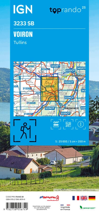 Carte de randonnée n° 3233 - Voiron, Tullins | IGN - Série Bleue carte pliée IGN 