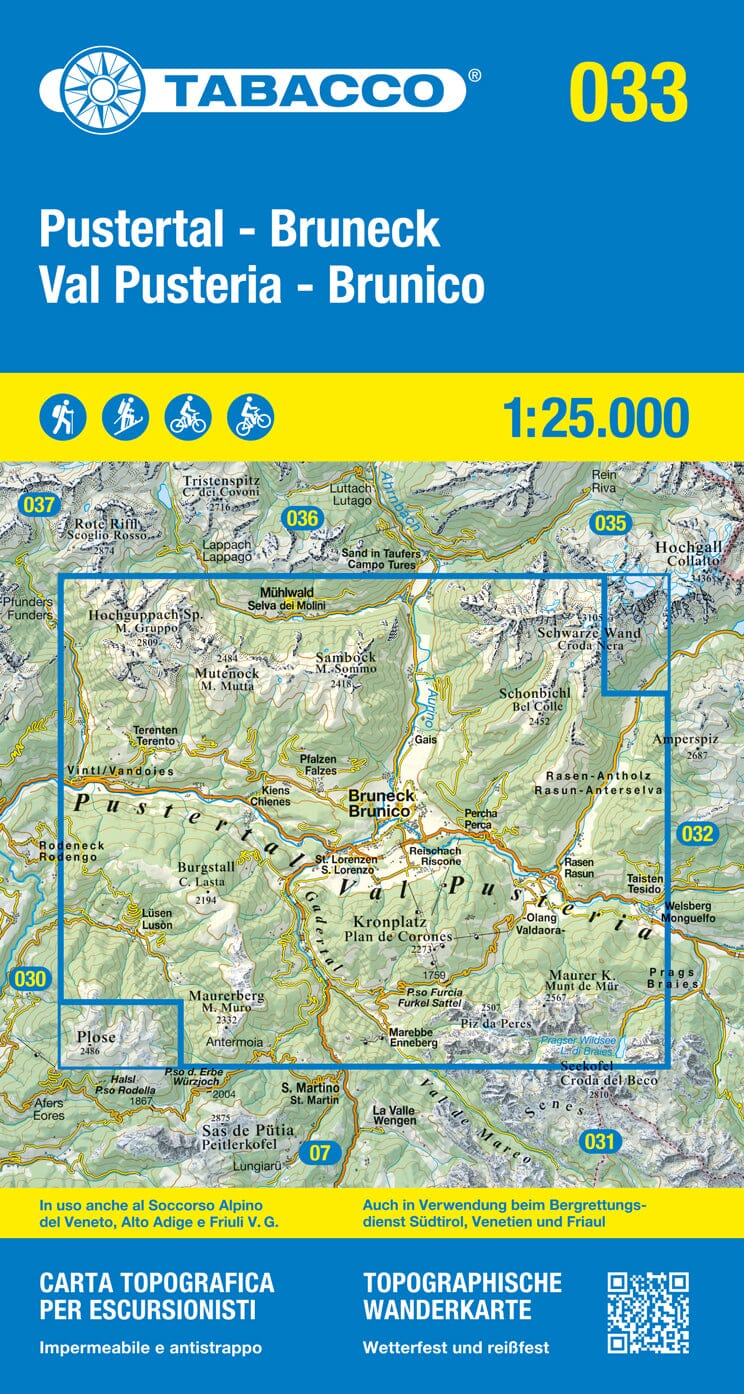 Carte de randonnée n° 33 - Val Pusteria et Brunico (Italie) | Tabacco carte de randonnée Tabacco